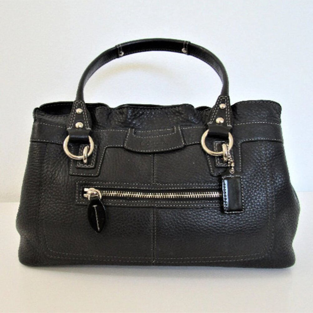 Coach Black Pebbled Leather Tote with Silver Hardware
